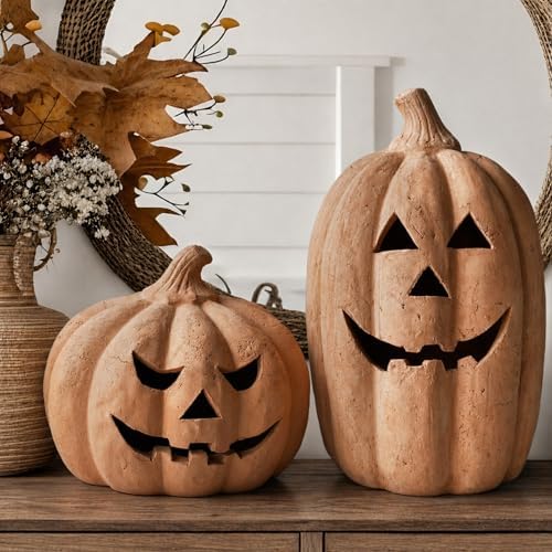 Fall Decorations for Home - Handmade Terracotta Pumpkin Jack O' Lantern - Image 5