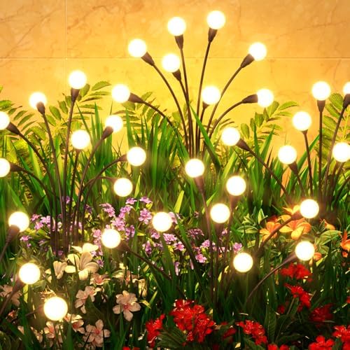 6 Pack Solar Garden Lights 48 LED, Solar Lights Outdoor Waterproof IP65, Decorative Garden Lights Solar Powered for Yard Patio Pathway Decor, Outside Fairy Firefly Lights Garden Gifts by Cnuoky