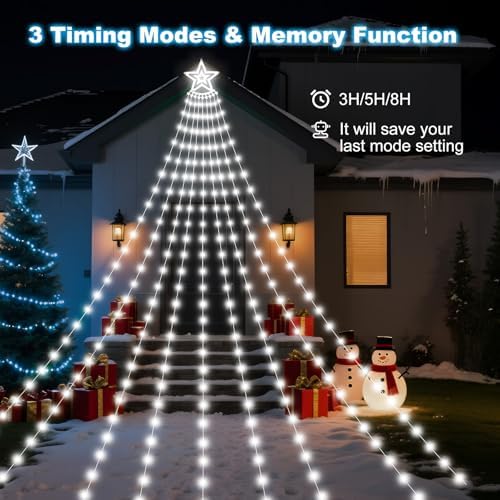 Solar Christmas Decorations Tree Lights Outdoor, 18.37ft 532LED Waterfall String Lights with 8 Modes Timer Remote Xmas Lights USB Powered for Garden Yard Patio Home Holiday Party Decor, Pure White - Image 4