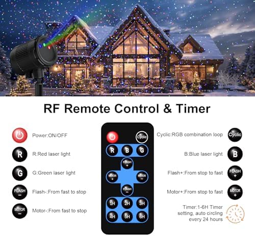 Laser Christmas Projector Lights Outdoor,3 Colors Laser Projection Light with Remote Moving Firefly Light Show,Waterproof Holiday Projector for Garden Patio Christmas Party Decoration & Gift - Image 3