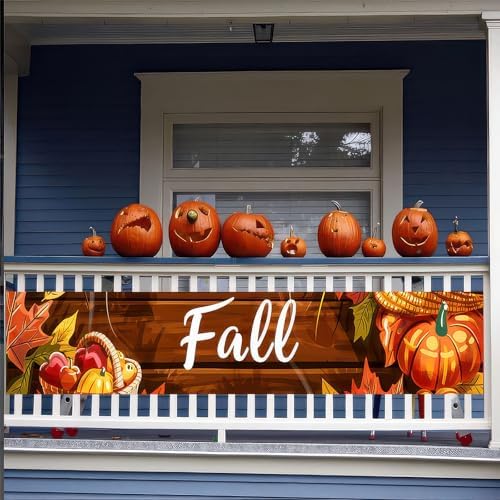 BlissYard Fall Banner 118 x 20 inchs Autumn Thanksgiving Outdoor Decoration Garden Fence Banner Fall Thanksgiving Leaves Pumpkin Yard Lawn Porch Hanging Decor - Image 5