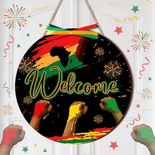 Moucuny Juneteenth Door Sign African American Wooden Hanging Decor with Bow 11.8 Inch Juneteenth Wreaths Freedom Day Memorial Heritages Welcome Porch Sign for Home Front Door Wall Decor by Moucuny