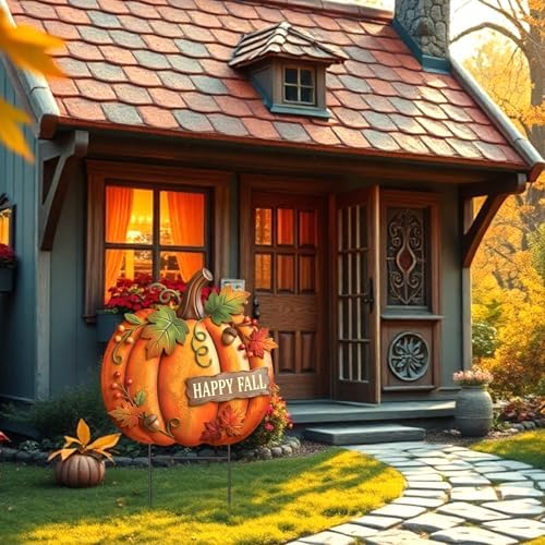 Amyhill Fall Outdoor Decor, 24 Inch Metal Pumpkin Garden Stakes, Welcome Yard Sign Fall Decor for Autumn Thanksgiving Harvest, Outdoor Decoration for Garden, Lawn, Patio & Walkway - Image 2