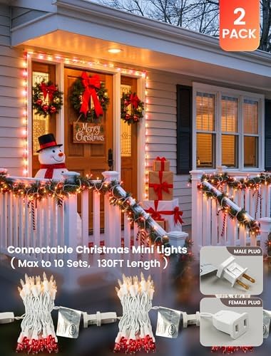 Hopolon 13FT 50 Red Clear Christmas Incandescent Mini String Lights 2 Pack - Image 3