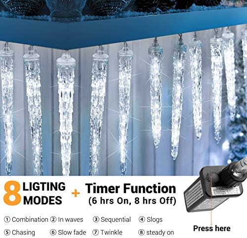 Toodour Christmas Icicle Lights Outdoor, 20 Tubes 90 LED Icicle Light with 8 Modes, Indoor Outdoor Crystal String Light, Connectable, Waterproof LED Christmas Lights for Home Holiday Party Xmas Decor - Image 3