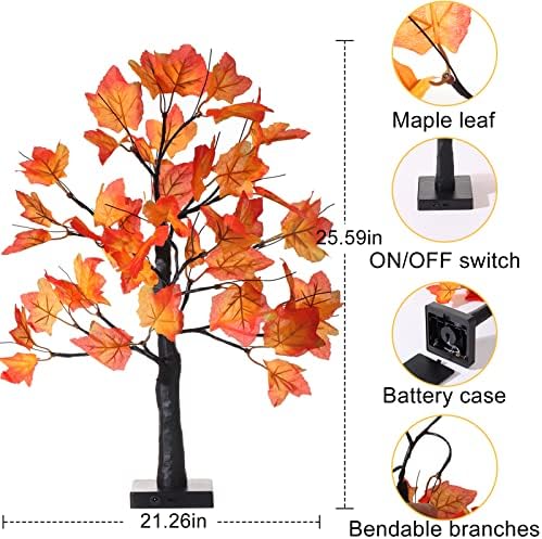 2 Pack Lighted Maple Tree 20 Inch 48LED Fall Artificial Tree for Thanksgiving Harvest Indoor Decoration - Image 2