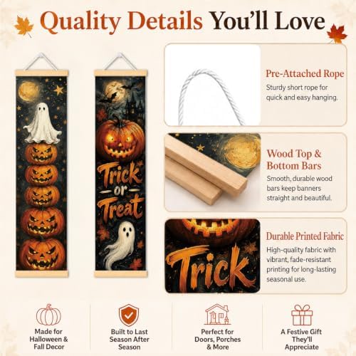 Trick or Treat Halloween Door Banner Set of 2, Ghost Porch Decor for Home - Image 3