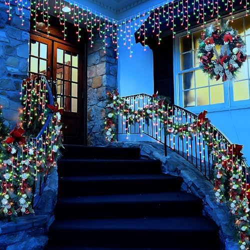 Toodour Red & Green Christmas Icicle Lights, 29.5ft 360 LED Icicle Lights, 8 Modes, 60 Drops, Window Curtain Led Christmas Light, Icicle Twinkle Light for Eaves, Party, Wedding, Xmas Decorations - Image 4