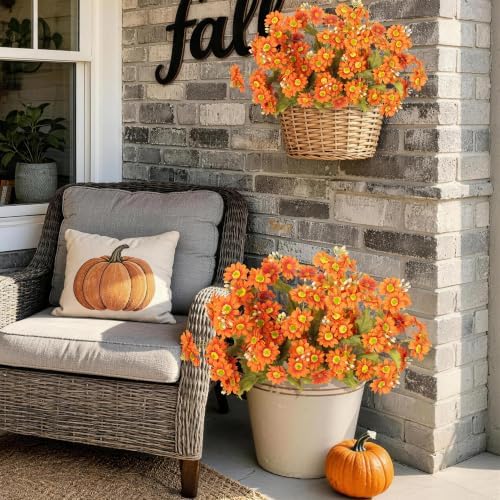 INQCMY 6 Pcs Artificial Fall Flowers for Outdoors UV Resistant Faux Mums - Image 4
