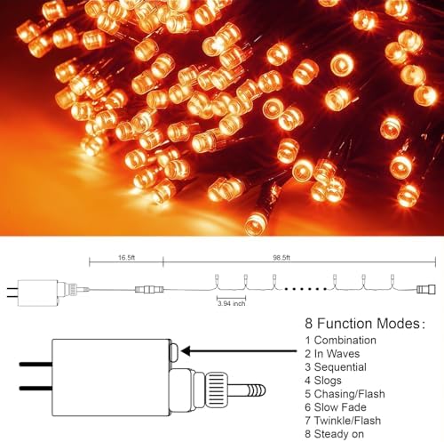 300 LED Halloween Lights, 98.5FT Halloween String Lights with 8 Lighting Modes, Waterproof & Connectable Mini Light, Plug in for Indoor Outdoor Holiday Christmas Party Bedroom Decorations (Orange) - Image 4