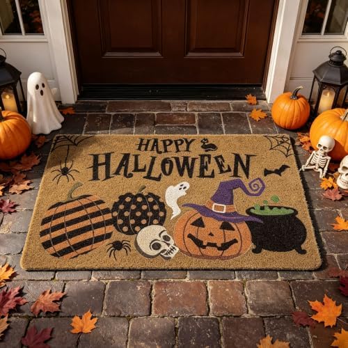 Happy Halloween Jack O'Lantern Doormat Spooky Indoor Outdoor Home Front Porch Rugs Witches Hat Brewing Carpet Gift Fall October Entrance Ornament Supplies 17 x 30 Inches - Image 2