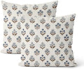 Blue Brown Pillow Covers 18x18 Inch 2 Pcs Block Print Vintage Floral Decor Throw Pillows Boho Flower Spring Summer Outdoor Seasonal Decoration Pillowcase Linen Cushion Cover for Couch Sofa by DAFENA