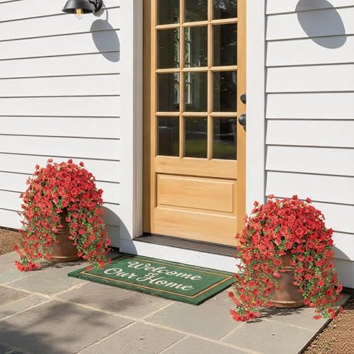 VIERENA 4 Bundles 29.5" Artificial Hanging Silk Flowers for Front Door(Red) - Image 2