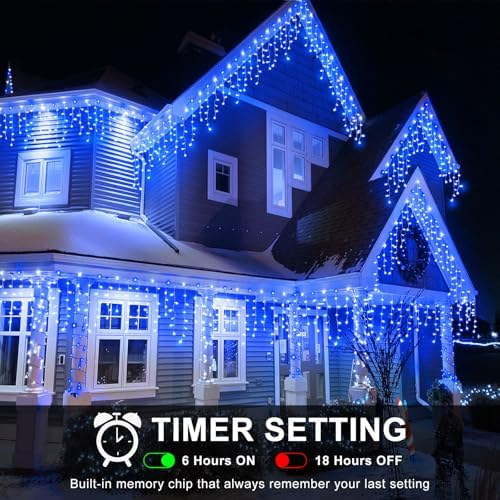 98FT 1216 LED Icicle Lights for Outside, 8 Modes 228 Drops, Blue - Image 2