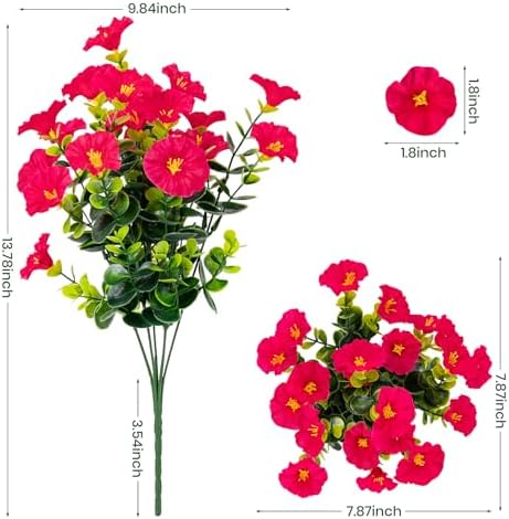 Artificial Faux Flowers for Outdoor 16 Bundles Fake Morning Glory,Rose Red - Image 2