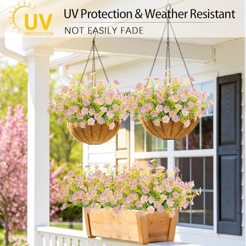 6 Bundles Artificial Flowers Outdoor UV Resistant Faux Plants, Light Purple - Image 2