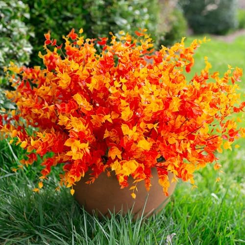 Artificial Plants for Outdoor Fall Plants Fake Greenery for Autumn Decor, 12 Bundles Faux Orange Boxwood Look Real UV Resistant Fake Plants for Outside Home Porch Patio Planters Yard Front Door - Image 4