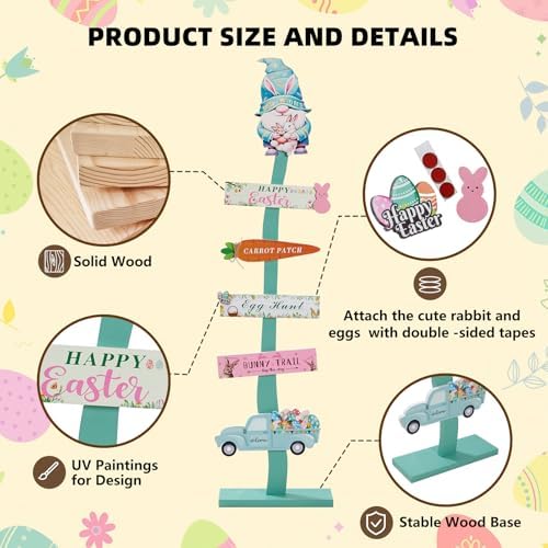 42.9inch Happy Easter Welcome Wooden Porch Sign| Spring Easter Carrot Rabbit Standing Decorative Signs For Front Door Outdoor Indoor Yard Decor - Image 2