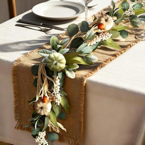 2Pcs Fall Garland with Lights Fall Decorations for Home 6Ft, Autumn Fake Pumpkin Berry Maple Leaves Garland for Mantle Halloween Harvest Thanksgiving Fireplace Party, Fall Decor Outdoor Indoor Porch - Image 2