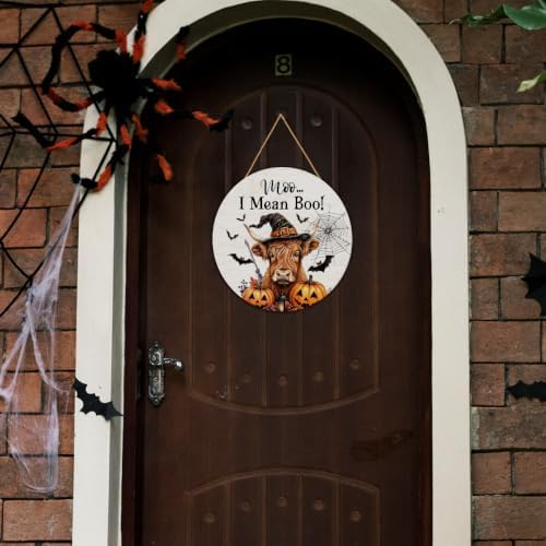 Highland Cow Halloween Decor Witchy Cow Moo I Mean Boo Door Sign - Image 3