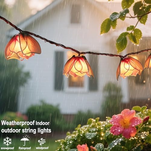 TWINKVILLA Decorative String Lights Plug in with 10 Bulbs, Flower Garland Fairy Lights Connectable Weatherproof Outdoor Indoor for Wedding Garden Pergola Bedroom Porch Floral Home Decor (Multicolor) - Image 6