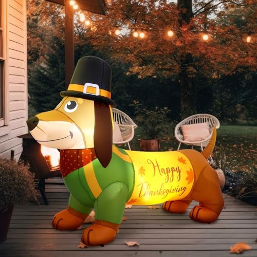 Leyndo 5.3 ft Thanksgiving Inflatables Decorations Fall Blow up Dachshund Thanksgiving Inflatables Dachshund Dog with Built in LED Lights for Holiday Party Outdoor Garden Lawn Yard Decorations - Image 6