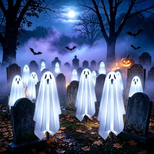 Solar Ghost Lights for Outdoor Halloween Decoration, Set of 6 Scary Spooky Pathway Lights for Trick or Treat Outside Garden Grave Lawn Porch Yard Halloween Party Decor, Cool White - Image 3