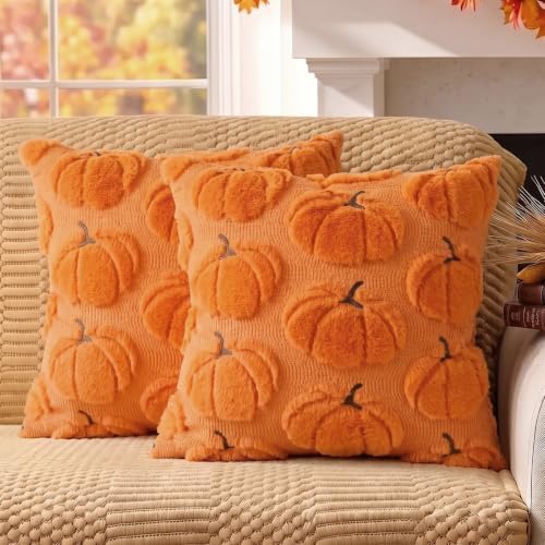 Fall Pillow Covers Pumpkin Fall Decor 18x18 Set of 2 Orange by Unknown