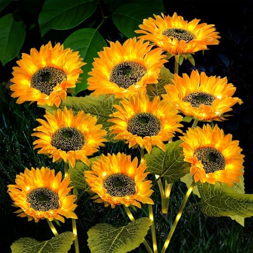 TANSOREN 3 Pack Solar Garden Lights Outdoor, 2 Lighting Modes Warm White LED Waterproof Solar Powered Sunflowers Landscape Light for Outside Yard, Patio, Pathway Decorative, Décor, Gifts by TANSOREN
