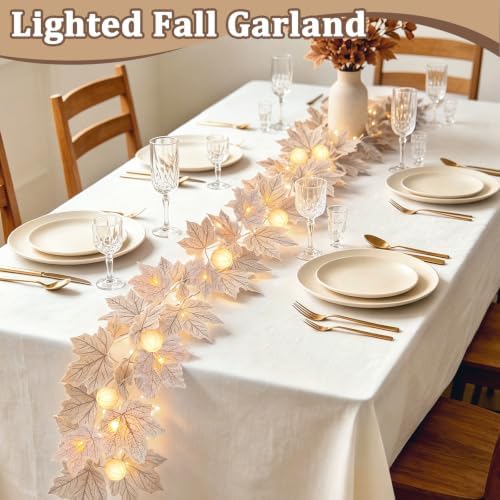 3 Pack Fall Garland with Pumpkin Lights Total 19.5Ft 60LED String Lights - Image 6