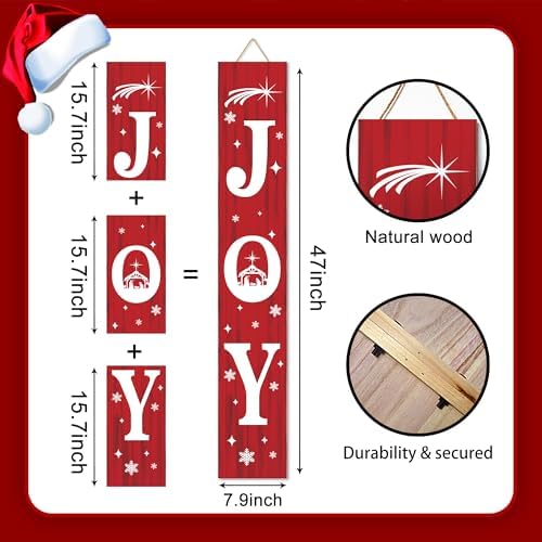 Christmas Porch Sign JOY 47" Winter Large Welcome Porch Sign Xmas Decor for Home Front Door Farm Yard Party Decor (Red) - Image 3