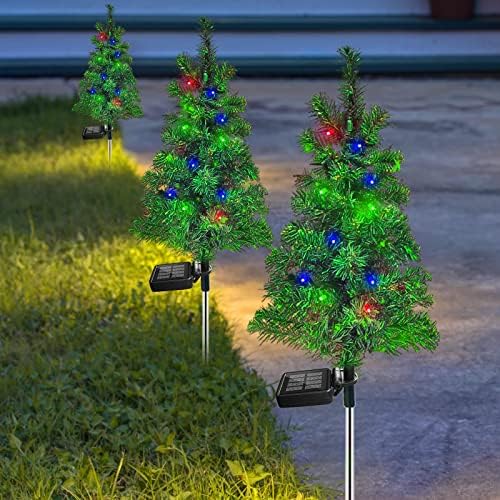 Solar Christmas Tree Garden Stake Lights Outdoor Waterproof Pathway Lights Xmas Tree Light for Lawn Patio Yard Front Porch Christmas Decor 2pcs - Image 2