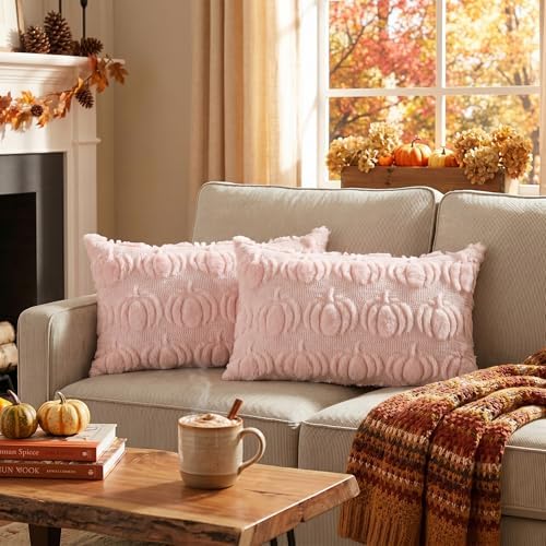 AVOIN colorlife Pink Fall Pumpkin Throw Pillow Covers 12x20 Inch - Image 2