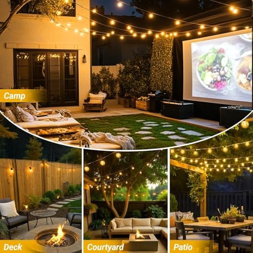 LAMPHOME 4 Pack LED Outdoor String Lights, 26FT Yellow Patio Lights with 12+1 Edison Shatterproof Bulbs,Waterproof Connectable Dimmable Outside Hanging Lights for Backyard Porch Garden Party Decor - Image 5