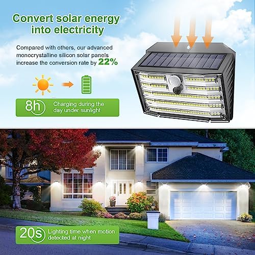 [16 Packs] Solar Motion Lights Outdoor, Ultra Bright Solar Fence Lights with Motion Sensor, IP65 Waterproof Security Light 3 Modes, 270° Lighting Angle, Wall Lights for Deck Patio Fence Garage Door - Image 3