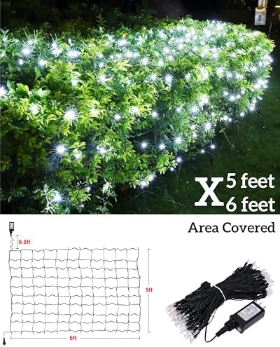 Led Christmas Net Lights Outdoor Connectable, 120LED 5ft x 6ft Waterproof 8 Modes Black Wire 29V Plug in Mesh Lights for Garden Yard Bushes Trunk Tree Decor - Image 3