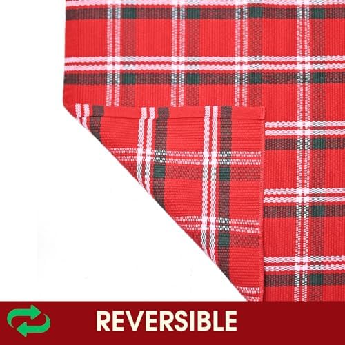 Christmas Red Green White Plaid Rug, 4' x 6' Cotton Hand-Woven Buffalo Check Layered Door Mat for Front Porch, Entryway, Outdoor Holiday Decor, Washable Farmhouse Rug for Home, Patio, Kitchen - Image 6