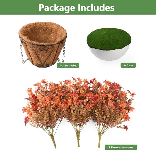 IINQCMY Artificial Flowers Fall Hanging Baskets Outdoors Fake Mums - Image 6