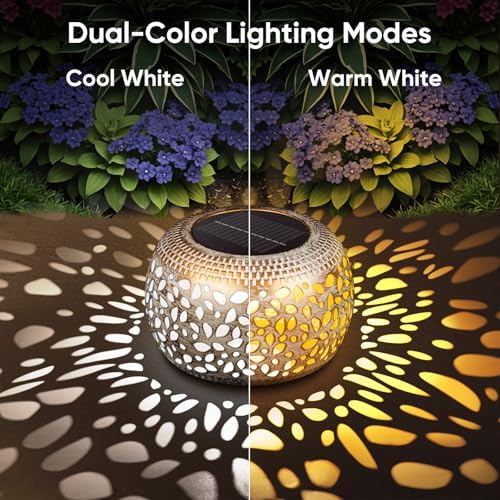 Solar Lanterns Outdoor Waterproof: 2 Pack White Gold Metal Patio Lights - Image 3