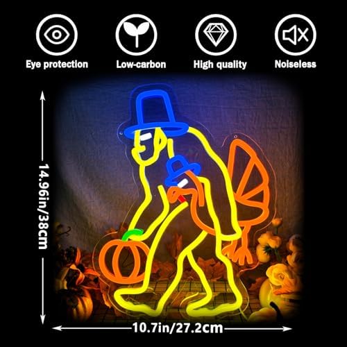 Thanksgiving Neon Sign Turkey Neon Sign with USB Powered Dimmable Led Pumpkin Lights for Home Bedroom Living Room Holiday Gift - Image 6
