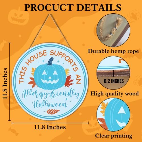 Halloween Teal Pumpkin Decor Allergy Friendly Halloween Door Sign Wooden Hanger for Front Door Porch Wall Indoor Home Office Decoration - Image 2