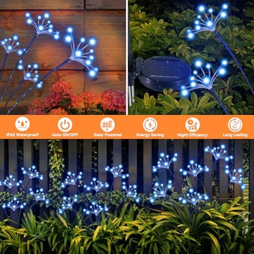 Solar Garden Lights 2 Pack Waterproof Solar Swaying Starburst Light Outdoor Lights for Yard Patio Walkway Pathway Party Wedding Christmas Decorative, Blue - Image 5