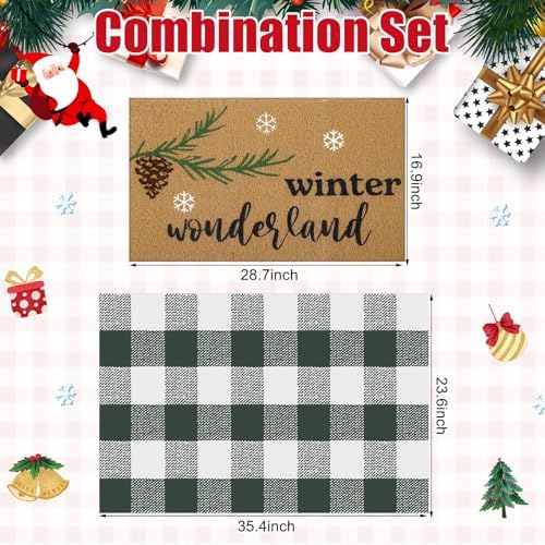 Drydiet 2 Pcs Layered Door Mats, Buffalo Plaid Coir Non Slip Front Porch - Image 2