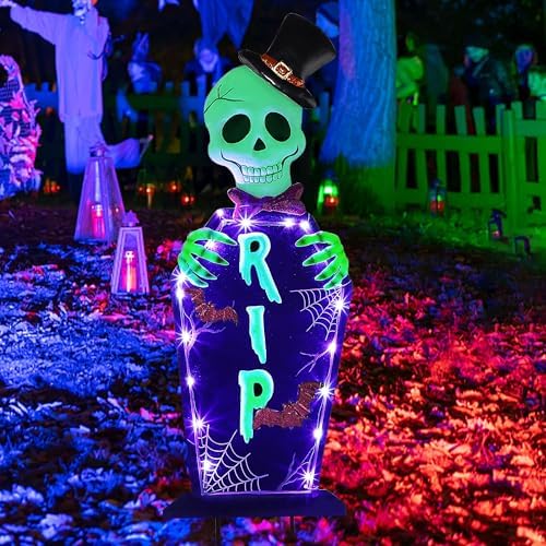 Joliyoou Halloween Yard Stake, 26.4" Solar Lighted Metal Tombstone - Image 6