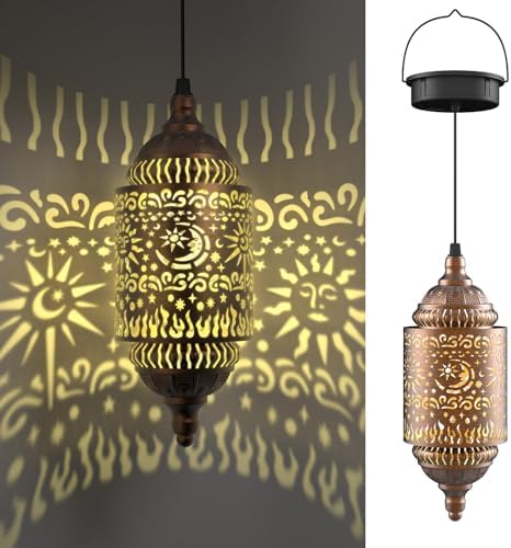 Hapjoy Moroccan Hanging Solar Lights Outdoor Garden Decor Sun and Moon Decorations Solar Lantern Waterproof for Patio Pathway Yard Backyard Garden Decorative (Cylinder, 2) by Hapjoy