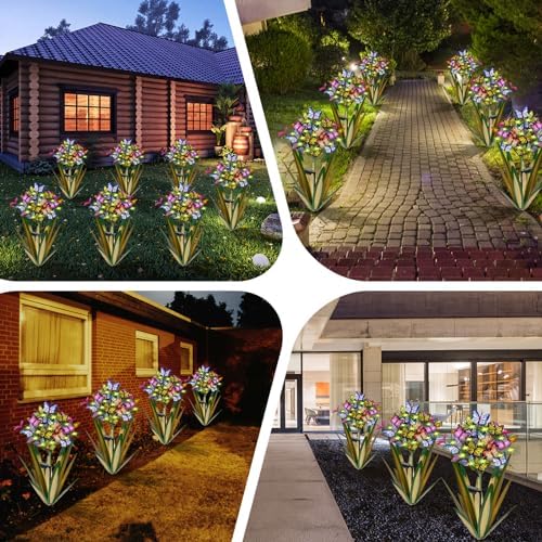 Homight Solar Metal Agave Butterfly Flower Stick Garden Sculpture Outdoor Gift Solar Garden Christmas Lights Swaying Butterfly Garden Lights Solar Outdoor (2 PCS Light Green) - Image 4