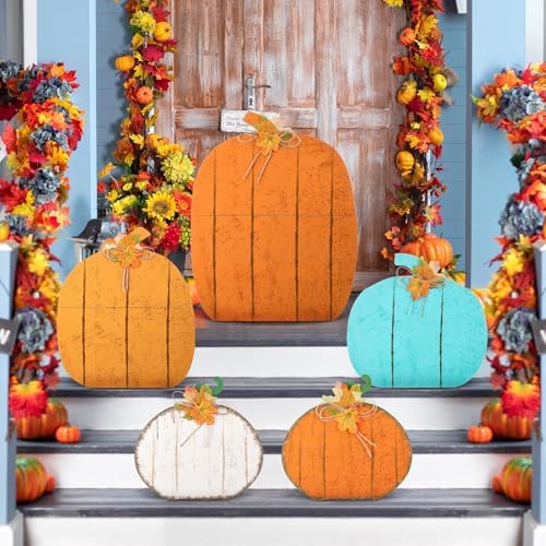 Yuntau 5 Pcs Fall Farmhouse Porch Decoration, 4 Colors Pumpkin Design by Yuntau