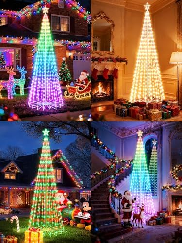 Flacchi Smart Christmas Outdoor Tree Lights - Star Tree Topper with Removable Bracket, App Control, Sync with Music, Waterfall Colored Lighted for Holiday Decorations (8.8FT/ Rope Lights) - Image 6