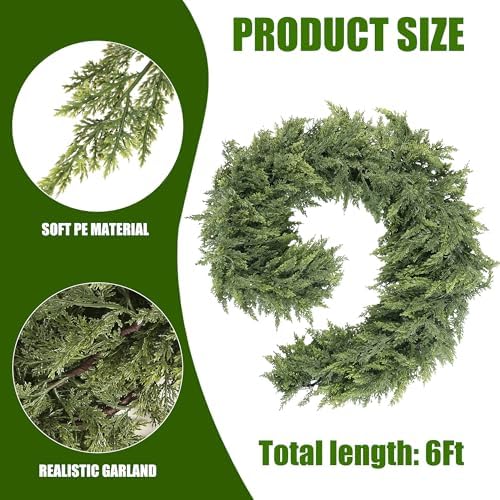 Sggvecsy 6Ft Christmas Cedar Garland Real Touch Artificial Pine Cypress Realistic Greenery Garland for Table Wall Mantle Indoor Fireplace Home Holiday Winter Xmas Decoration (2 Pack) - Image 7