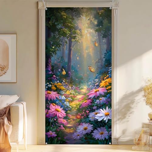 Front Door Covers Decorative, Spring Flower Design Door Curtain 70.8 x 35.4 Inch for Porch Outdoor Indoor Home Decor (Colorful-249) - Image 5
